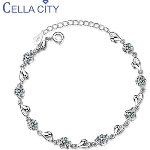 Cellacity Heart shaped Silver 925 Bracelet for Women Fine Jewelry Round Gemstones Simple design Female Jewelry for Wedding Gifts