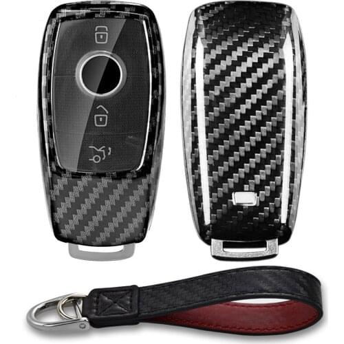 Kwaks Car Key Cover PC Case Carbon Fiber Pattern Compatible For Mercedes Benz New E Class E200L E300L C Class S Class Car Key