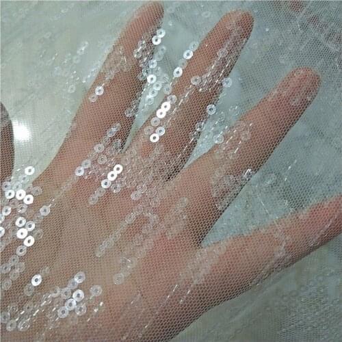 Ivory Sequin Lace Fabric Bridal Dress Lace Sparkle Sequins Tulle Fabric For Wedding Dresses 51" Wide 1 Meter