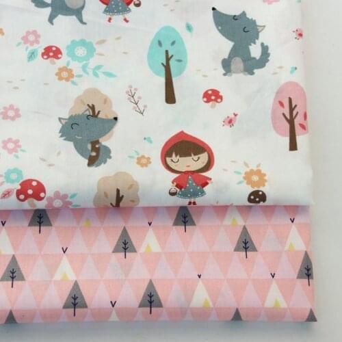 DIY 2pc/lots 50x40cm Little Red Riding Hood Cotton Twill Embroidered Table cloth Fabric Bundle Sewing Quilting Crafts for