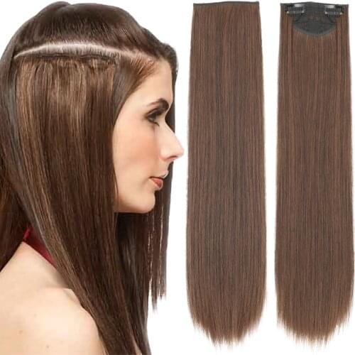 AZQUEEN Long Straight Synthetic Clips In Extensions Hair Hairpieces 24Inch 180g Heat Resistant Hair Black Blonde Brown