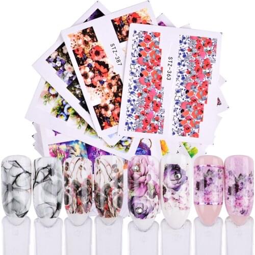 40PCS Flower Series Stickers For Summer Decoration Water Transfer Nail Sticker Decals Foil Wraps Manicure Design DIY Slider