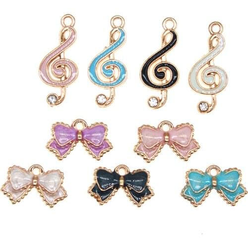 20pcs/lot Crystal Music Notes Bows Enamel Charms Handmade Pendants Jewelry Making Handmade Craft DIY Making jewelry decorations
