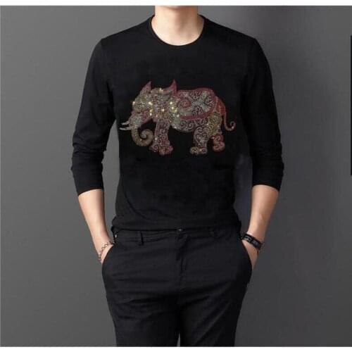 T-Shirt Men Cotton T Shirt Full Sleeve tshirt Men Diamond stone T-shirts tops&tees Hot drill Long Shirt