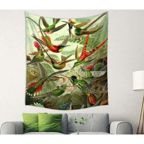 Hummingbird Tapestry Vintage Botanical Marine Life Wall Hanging Decor