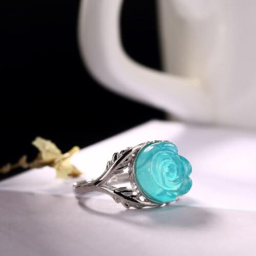 Hot silver S925 pure silver Tianhe stone rose mosaic ring