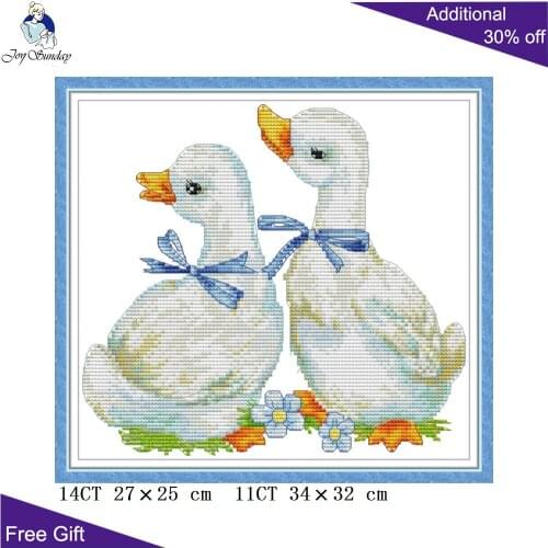 Joy Sunday A Pair Of Cole Ducks DA506 14CT 11CT Counted and Stamped Sleeping Cute Animal Needlework Home Decor Cross Stitch kits