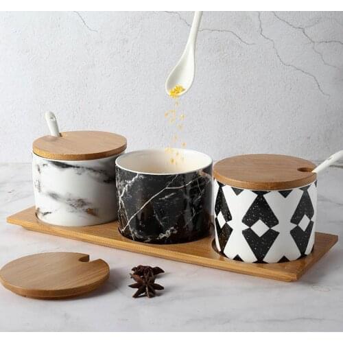 Kitchen Ceramic Spice Jar Seasoning Box Kit Home Kitchen Tool Marble Textured Seasoning Bottle Seasoning Box Kitchen Supplies