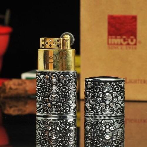 Brass Brand IMCO Gasoline Lighter Flint Free Fire Retro Grinding Wheel kerosene Cigarette Oil Embossed Flower Lighter Mens gift