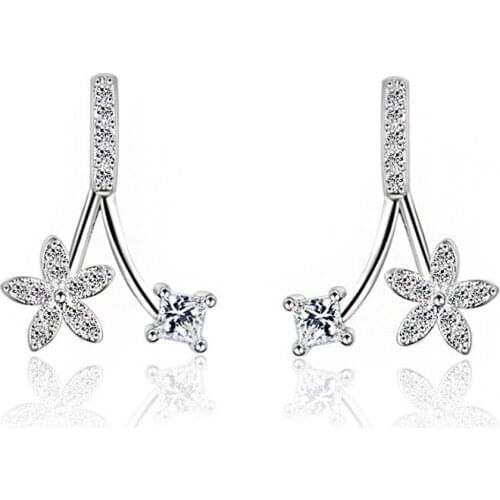 OL Style Cute Flower Zirconia Crystal Stud Earrings Rose Gold Colors Earrings for Women Fashion Jewelry Accessories Gifts