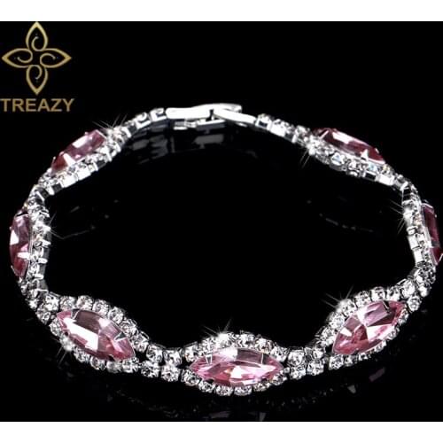 TREAZY Fashion Wedding Bracelets & Bangles Pink Color Marquis Shape Crystal Bracelets For Women Bridal Jewelry Accessories