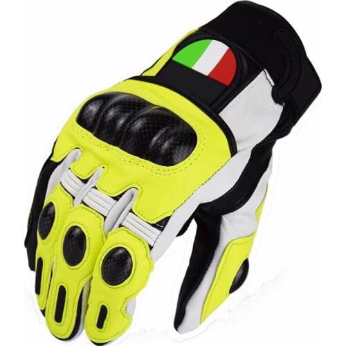 Motorbike Carbon Fiber Genuine Leather Gloves Motorcycle Racing Bike Riding Glove Green