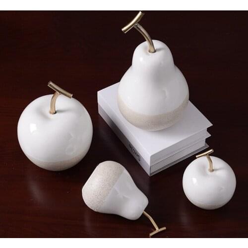 Nordic Light Luxury Ceramic Fruit Ornaments Apple Pear Creative Living Room TV Cabinet Porch Model Home Decoration Figurines