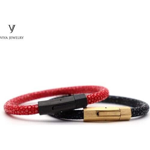 New Arrival Stingray Leather Spring Clasp Couple Bracelet Charm Men Stainless Steel Snap Hook Bracelets Best Gift For Lovers