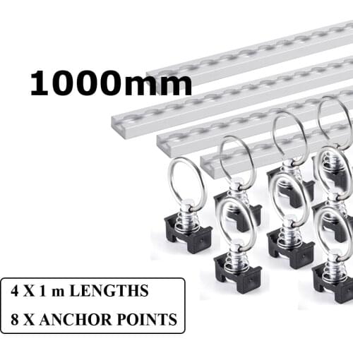 New 4 x ANCHOR TRACK TIE DOWN RAIL 8 x ANCHOR POINT System Aluminium Tracking Bike motorcycle 1000mm Square