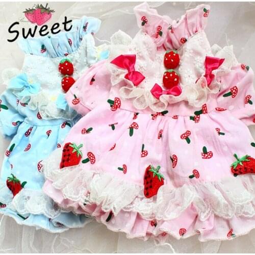 Free shipping handmade so chic bubble sleeve cotton two layers strewberry dog clothes dress pet 3color ropa perro roupa cachorro