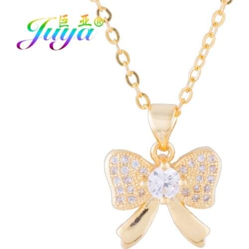 Juya Handmade Christmas Gift Necklace Gold/Rose Gold Bowknot Pendant Necklace For Women Girls Couple Jewelry