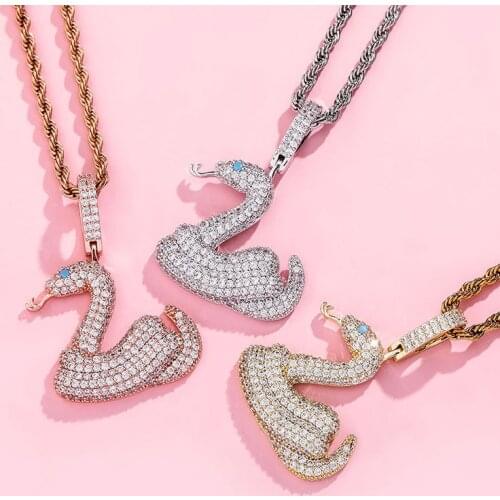 Iced Out Snake Pendant Micro Pave Cubic Zirconia Necklace Fashion Hip Hop Jewelry Gift For Men Women