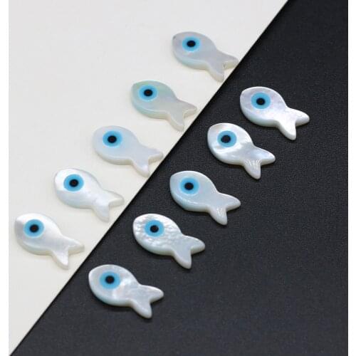 Natural Mother of Pearl Shell Evil Eye Pendant Fish Shape Perforated beads For Jewelry Making DIY Earring Necklace Accessories