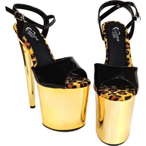 Leecabe Sexy 8 Inch High Heels 20CM Stripper Shoes with Shinny Gold color platform for pole dancing shoes or model show shoes