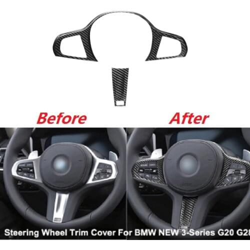 Fit For BMW 3 5 Series G20 G28 X5 X6 Real Carbon Fiber Car Steering Wheel Frame Button Trim Cover