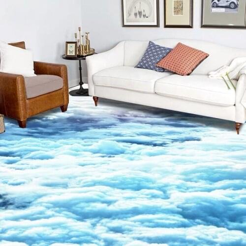 Custom PVC Waterproof Blue Sky White Clouds Floor Wallpaper Murals Home Decor for athroom Kitchen 3D Floor Sticker Backdrop