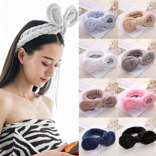 Q Makeup Headband For Women Cute Bunny Ears Face Wash Hairband Turban Soft Coral Velvet Headwrap Female Hair Accessories