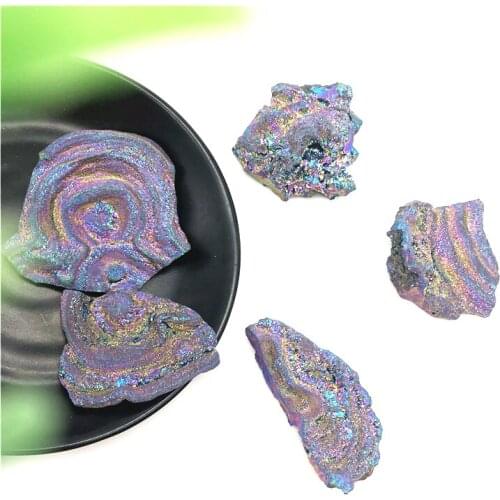 Drop Shipping 1PC Beautiful Electroplated Titanium Natural Agate Slice Quartz Cluster Specimen Decorative Stones and Crystals