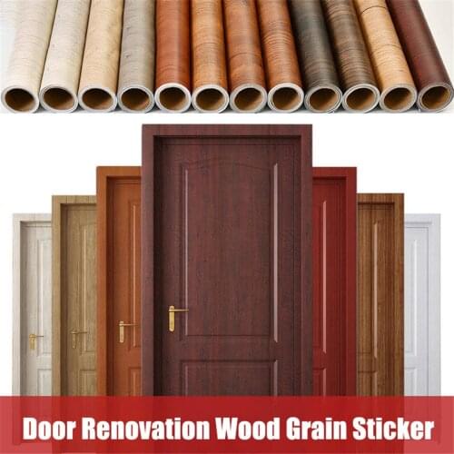 PVC WoodGrain Door Sticker Self-adhesive Wallpaper Waterproof Moisture-proof Wardrobe Furniture Renovation Wood Door Decor Decal