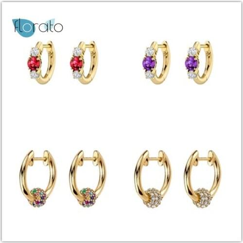 925 Sterling Silver Colorful CZ Crystal Small Hoop Earring for Women Gold Color Rainbow Round Huggie Hoop Earring Jewelry Gifts
