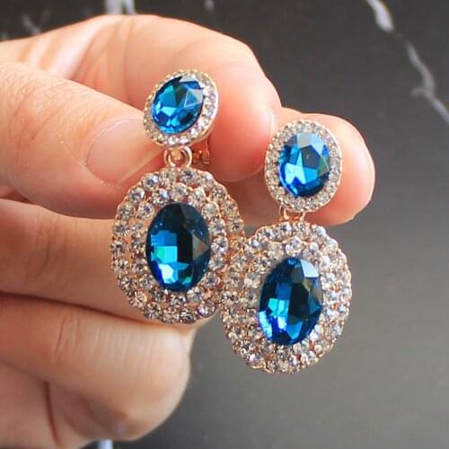 Clip On Earrings Crystal Big Oval Water Drop Pendant Non Pierced Clip Earring Large Bling Zircon Earings Accesories For Womens