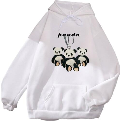 Cute Panda Printed Sweatshirts Kawaii Clothes Women Girls Autumn Loose Hooded Hoodie With Pockets Korean Casual Pullover Moletom