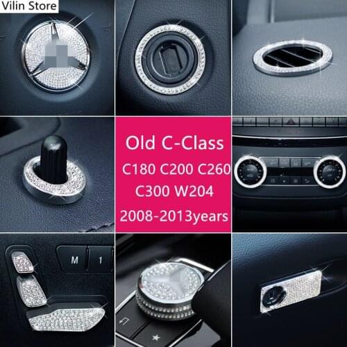 TopDall Bling Climate Control AC Button Crystal Accessory Interior Knob Cover for2008-2014 W204C180 C200 C300 C260 Mercedes Benz