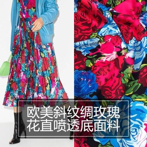 Spring and Summer Brand Twill Silk Ice Rose Digital Printing Fabric Knitted T-shirt Advanced Custom Printing Material