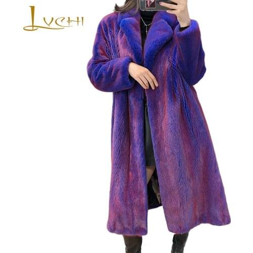 LVCHI Winter 2019 Crown velvet Real Mink Coat Womens Long Batwing Sleeve Coat Turn-Down Collar X-Long Slim Causal Mink Coats