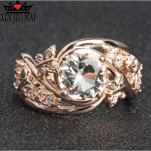 Deluxe Hollow-out Design Rose Gold Flower Elegant Ring with Top Zircon CZ Lady Ring Leisure Jewelry Party Gift womens rings