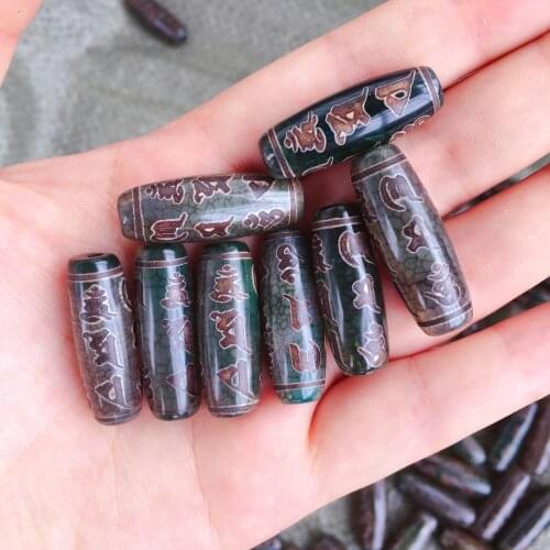 1pc 30mm Retro Grey Green Stone Natural Tibetan Dzi Agates Beads DIY for Bracelet Reiki Healing Agat Beads Buddha Jewelry Women