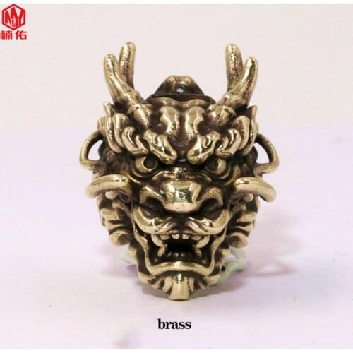 1PC Hot Sale!!! Handmade Rope Pendant Vintage Brass Kirin Head Keychain EDC Paracord Knife Bead Pendant DIY Keychain Accessories