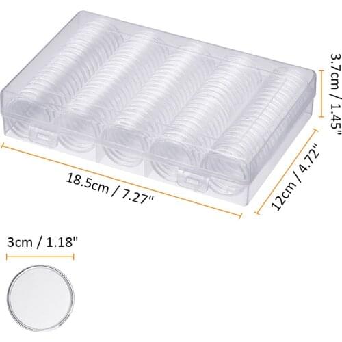 100pcs 30mm Coin Capsules Round Plastic Coin Holder Box Container With Storage Organizer Box For Coin Collection Supplies