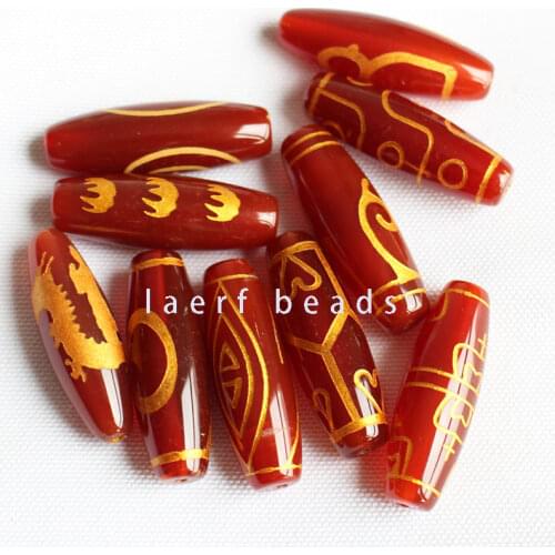 10x30mm Red Tibet beads agate stone gold stripe DZI Oval Shape loose Beads 1pcs