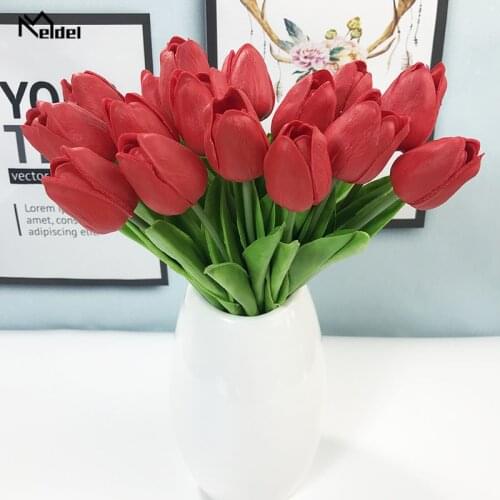 5Pcs Tulip Artificial Flower White PU Real Touch for Wedding Home Decor Fake Tulips Latex Flowers Bouquet Wedding Garden Decor