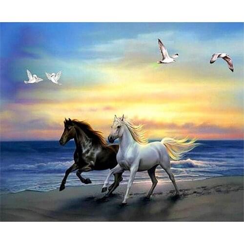 5D DIY diamond painting cross stitch white horse black horse home decoration full circle diamond embroidery classic rhinestone