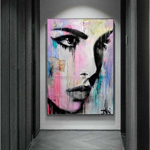 Abstract Graffiti Woman Face Posters Prints Nordic Woman Portrait Canvas Painting Wall Art Picture Home Decoration Living Room