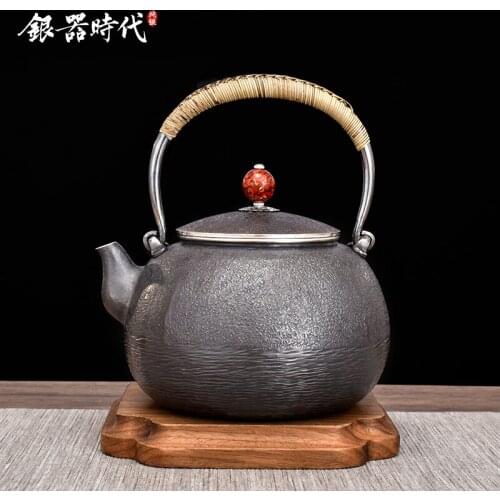 Ag999 Sterling Silver Teapot Hand-Carved Kitchen Utensils Handmade Coffee Tea Pot