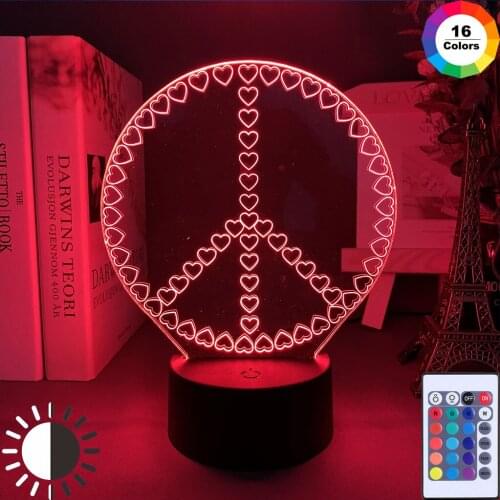 Acrylic Night Lamp Peace Symbols for Home Decoration Nightlight Led Touch Sensor Color Changing Night Light Heart Table Lamp