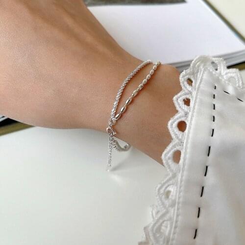 Authentic 925 Sterling silver Double Rows/Multi-Layered Bean lucky &Starry Chain Bracelet Wrist Charms fine Jewelry TLS388