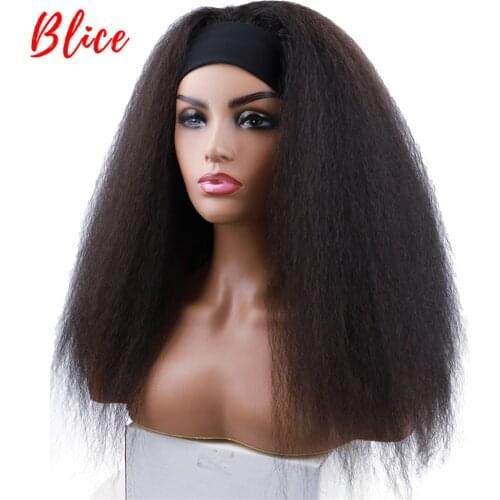 Blice Long Kinky Straight Headband Synthetic Hair Wigs For African American Women Natural 18-22 Inch Kanekalon Afro Full Wig