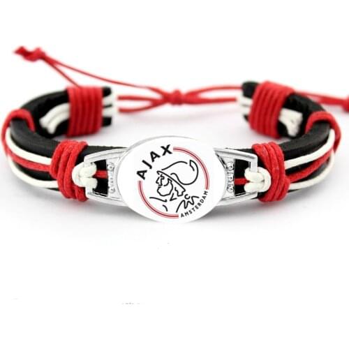 Football Club 18*25mm Glass Cabochon Bracelet Ajax Football Leagues Logo Soccer Club Black Leather Bangle For Fans Gift Dropship