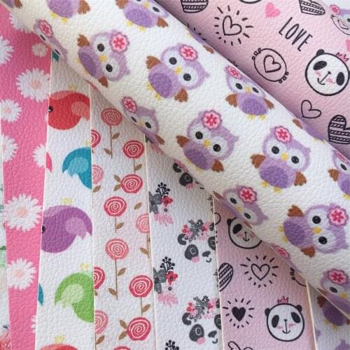 David accessories 20*33cm Bird Printed Lychee Faux Leather Fabric DIY Bow Bag Craft Decoration Synthetic Leather Sheets,c13754