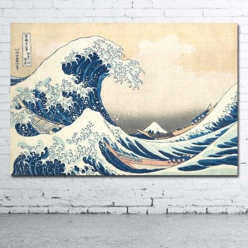 Decorative paintings Japan artwork The Great Wave off Kanagawa Picture Printed Canvas Cloth Wall Art Poster for Room Decor